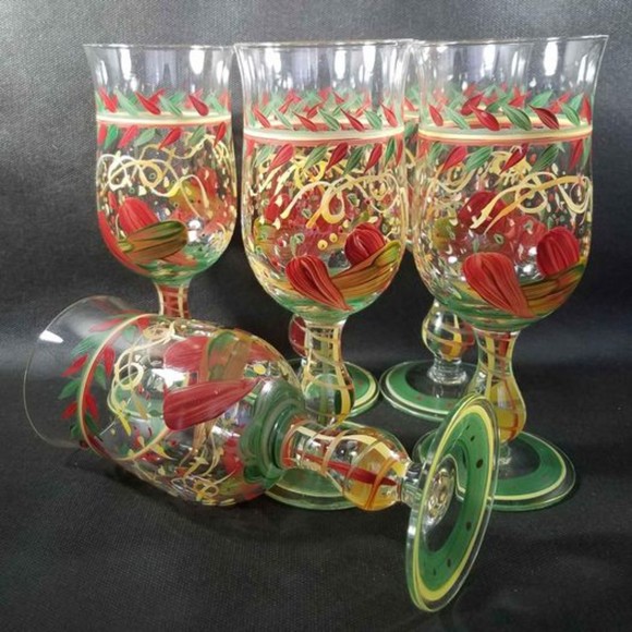 Set of 6 Hand Painted Poco Grande Piña Colada Glasses - Picture 1 of 7